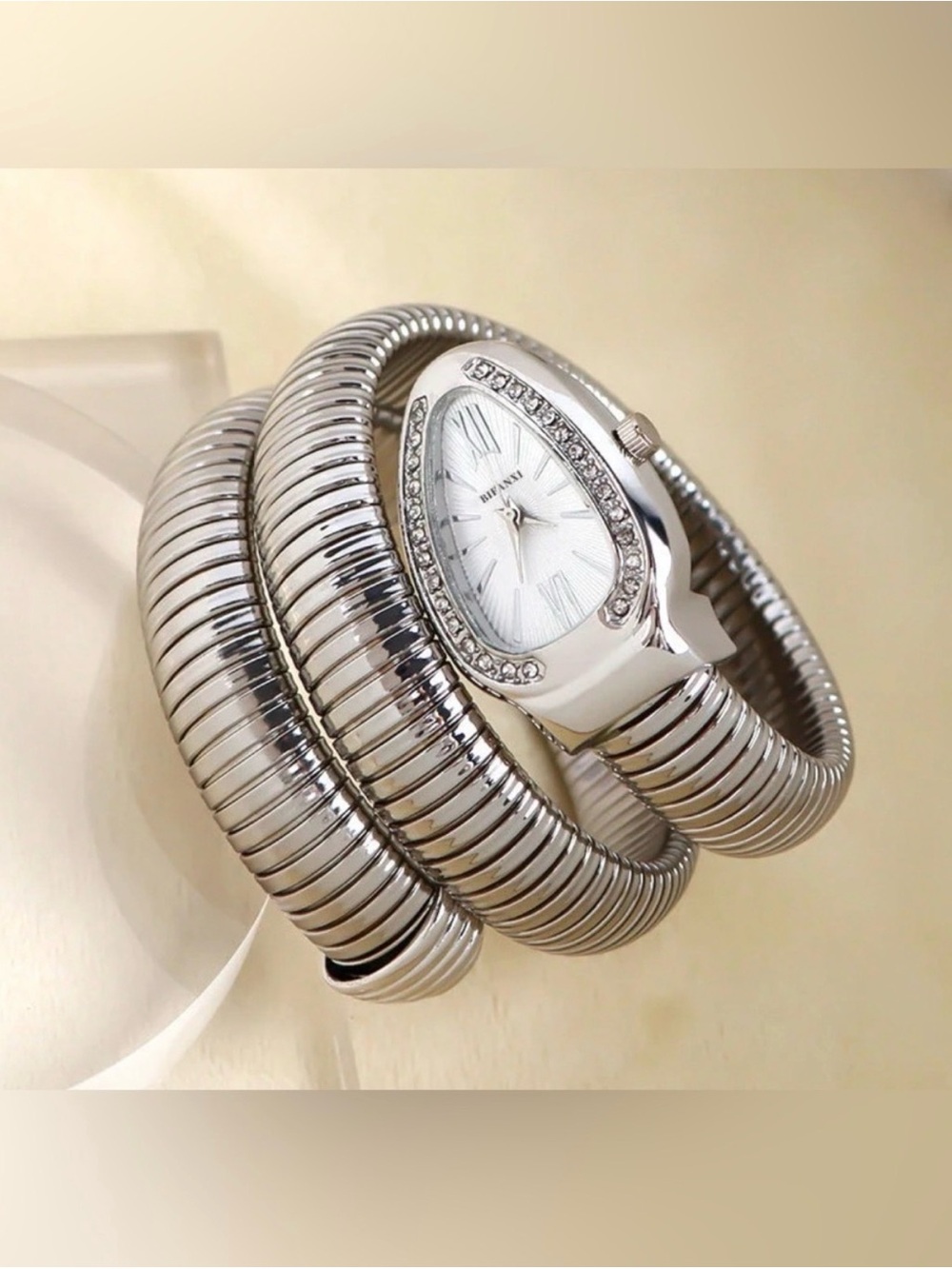 Serpenti Snake Silver Coil Wrap Watch with Crystal Accents - Picture 2 of 3